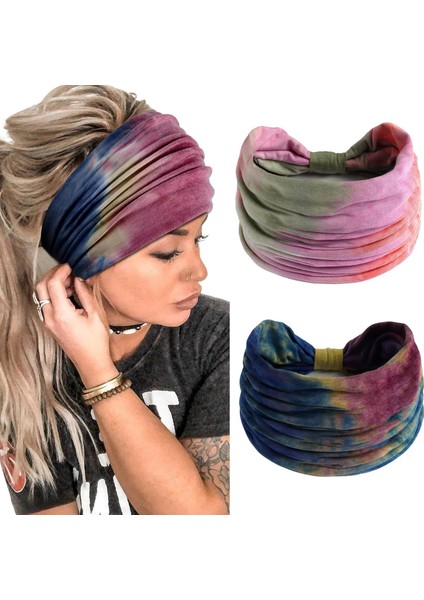 Pack Women's Boho Extra Wide 7 Inch Headband Knotted Non-Slip Fashion Hairband Elastic Yoga Hairband Girls Headband (Yurt Dışından)