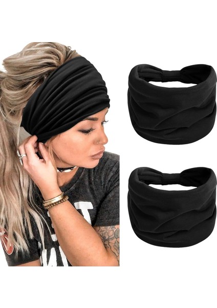 Pack Women's Boho Extra Wide 7 Inch Headband Knotted Non-Slip Fashion Hairband Elastic Yoga Hairband Girls Headband (Yurt Dışından) fiyatları