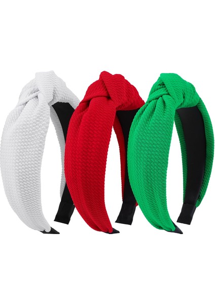 Women And Girls Knotted Headband Non-Slip Hairband Wide Bow Headband Fashion Waffle Headband Hair Accessories Black And White 3 Pcs (Yurt Dışından)