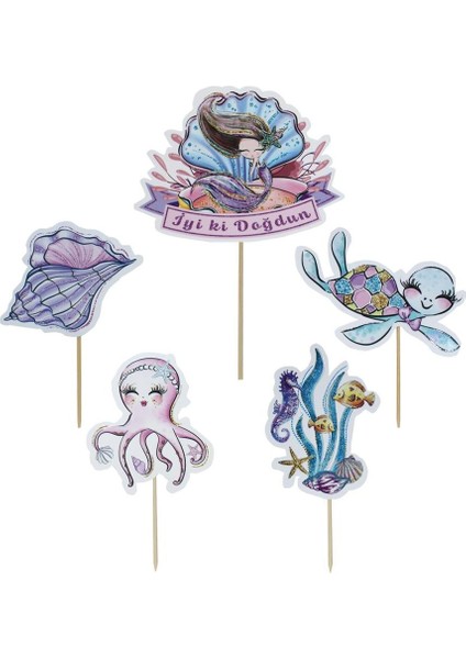 Deniz Kızı Temalı Kürdan Figürlü Cupcake Kürdanı Pasta Süsü 5'li fiyatları