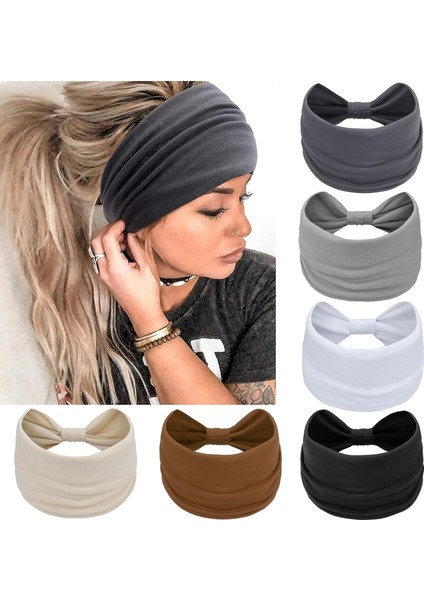 Women's Wide Headband Knotted Non-Slip Headband Soft Turban Headband Hair Accessories Bohemian Solid Color Women Yoga Exercise 6 Pack (Yurt Dışından)