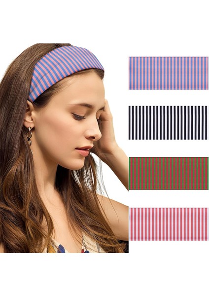 Set Women's Hair Bands Non-Slip Striped Knotted Wide Headband Elastic Elastic Fashion Headband Exercise Yoga Running Headband Women Hair Accessories (Yurt Dışından)