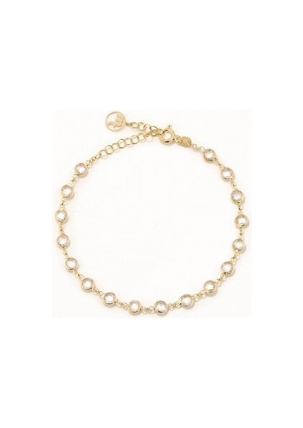 18 Ayar Altın Kaplama Gümüş Yuvarlak Taşlı Bileklik Shine Koleksiyon