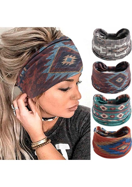 Women's Headband Fashion Elastic Wide Hairband Knotted Turban Headband Yoga Running Sweatproof Band Elastic Headband Fashion Wrap Headband Girls Hair Accessories 4 Pack (Yurt Dışından)