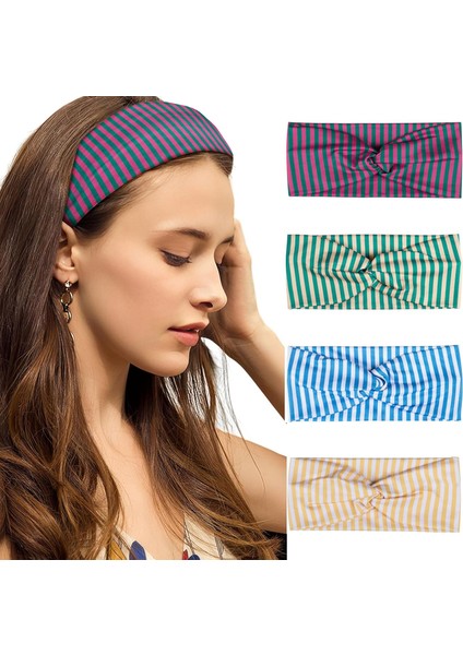 Set Women's Hair Bands Non-Slip Striped Knotted Wide Headband Elastic Elastic Fashion Headband Exercise Yoga Running Headband Women Hair Accessories (Yurt Dışından)