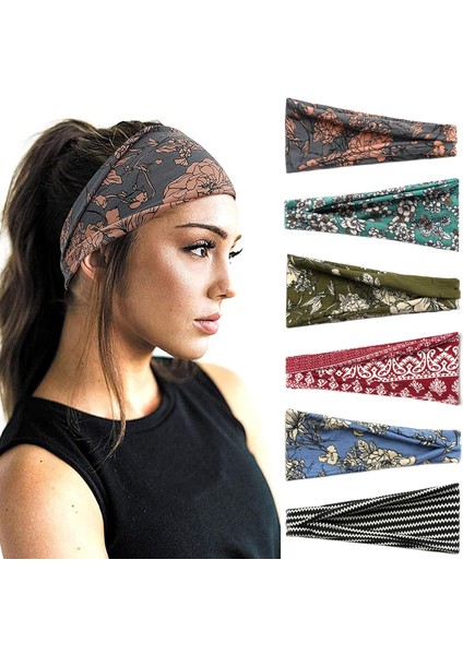 Women's Headband Non-Slip Wide Hairband Knotted Turban Elastic Fashion Headband Sweatproof Elastic Headband Fashion Wrap Headband Girls Hair Accessories 6-Pack (Yurt Dışından)