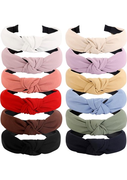12PCS Women's Headbands Knotted Headbands Women's Wide Headband Bohemian Bandeau Knotted Turban Hairband Elastic Hair Accessories (Yurt Dışından)