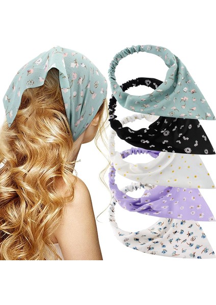 Floral Turban Headband 5 Pieces Hairband Chiffon Boho Headband Women Elastic Headband Women Girls Hair Accessories (Yurt Dışından)