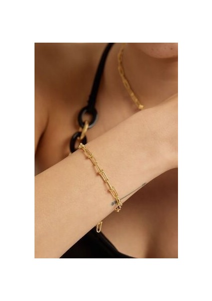 18 Ayar Altın Kaplama Gümüş Iç Içe Geçen Zincir Bileklik