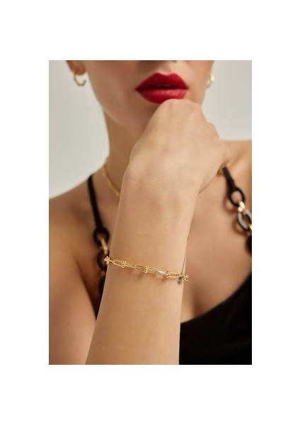 18 Ayar Altın Kaplama Gümüş Iç Içe Geçen Zincir Bileklik fiyatları