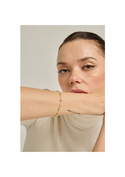 18 Ayar Altın Kaplama Gümüş Deniz Kabuklu Zincir Bileklik Beyaz Taşlı Shine Koleksiyon fiyatları