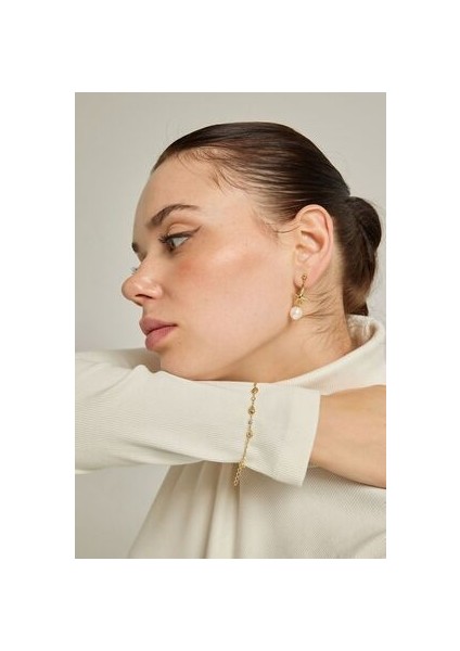 18 Ayar Altın Kaplama Gümüş Deniz Kabuklu Zincir Bileklik Beyaz Taşlı Shine Koleksiyon indirimleri