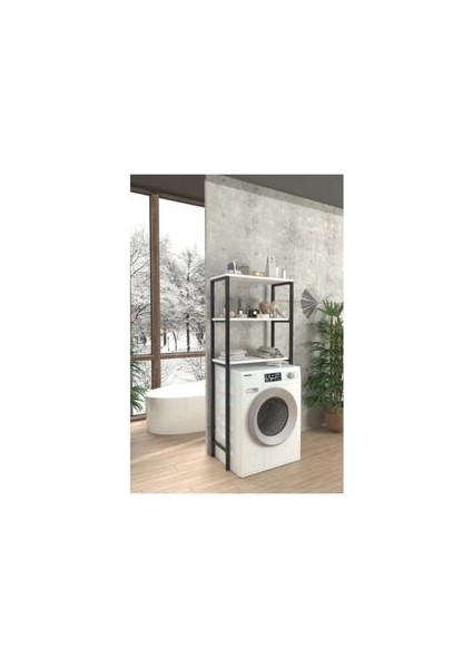 Çamaşır Makinası Üstü Beyaz Düzenleyici Raf 3 Raflı Banyo Düzenleyici