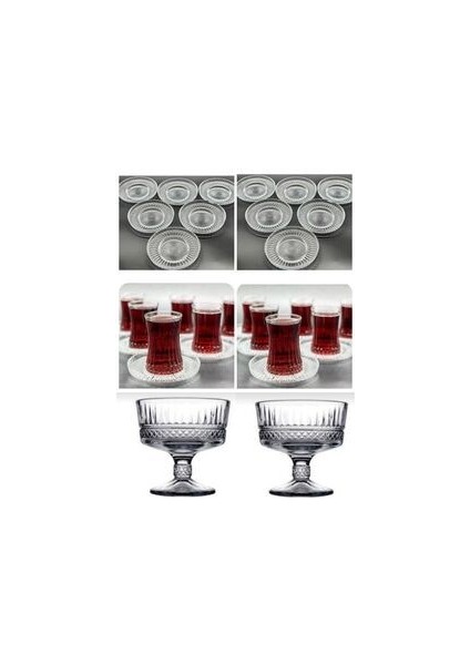 26 Parça Elysia Çay Bardağı Takımı + Elysia Şekerlik+ Riva Çay Tabağı