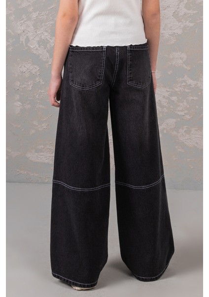 % 100 Pamuk Wide Leg Geniş Paça Jean Beli Ayarlanabilir Kız Çocuk Kot Pantolon fiyatları