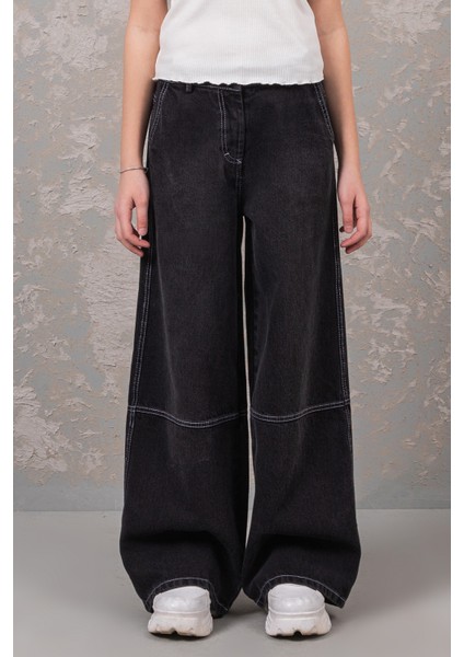 % 100 Pamuk Wide Leg Geniş Paça Jean Beli Ayarlanabilir Kız Çocuk Kot Pantolon modelleri