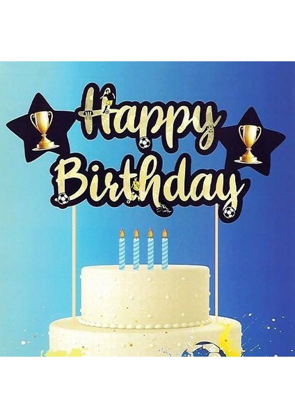 Sarı Lacivert Happy Birthday Pasta Süsü