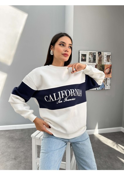 Kırık Beyaz California Baskı Garnili Sweat