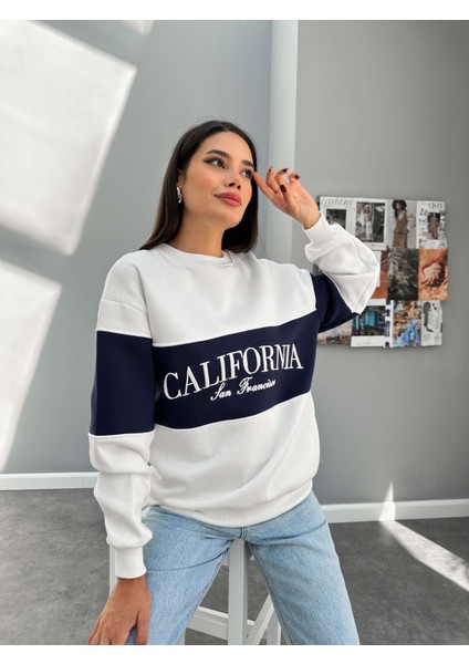 Kırık Beyaz California Baskı Garnili Sweat