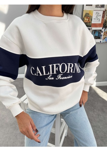 Kırık Beyaz California Baskı Garnili Sweat