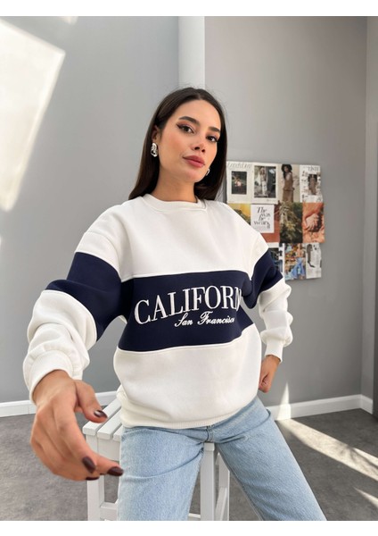 Kırık Beyaz California Baskı Garnili Sweat