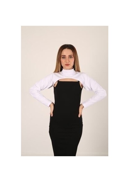 Dik Yaka Boyunluklu Kolluk - Siyah Uzun Kollu Boyunluk Tesettür Boyunluk Balıkçı Yaka Bodysuit