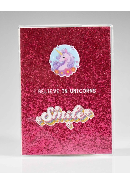 Çiçekli Unıcorn Kırmızı Simli Defter