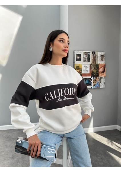 Kırık Beyaz California Baskı Garnili Sweat