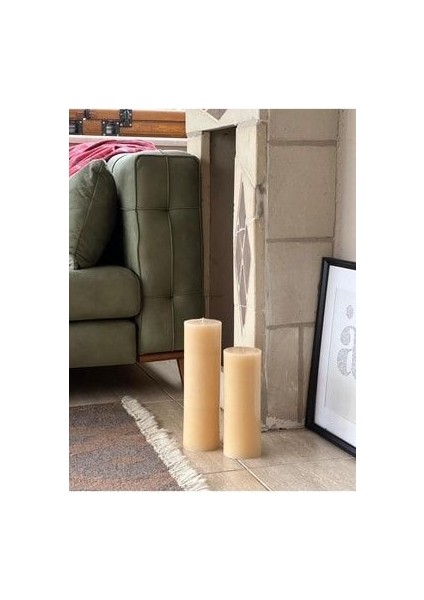 Mum Krem 2li Sandal Ağacı Kokulu Silindir Büyük Mum Seti
