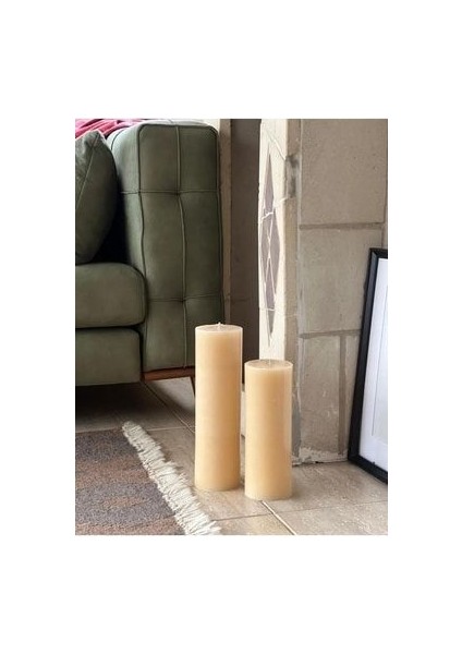 Mum Krem 2li Sandal Ağacı Kokulu Silindir Büyük Mum Seti modelleri