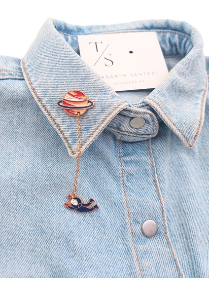 Rozet Metal Broş Zincirli Astronot Saturn Gezegen Uzay Nasa Yaka Okul Çantası Kıyafet Takı Aksesuar fiyatları