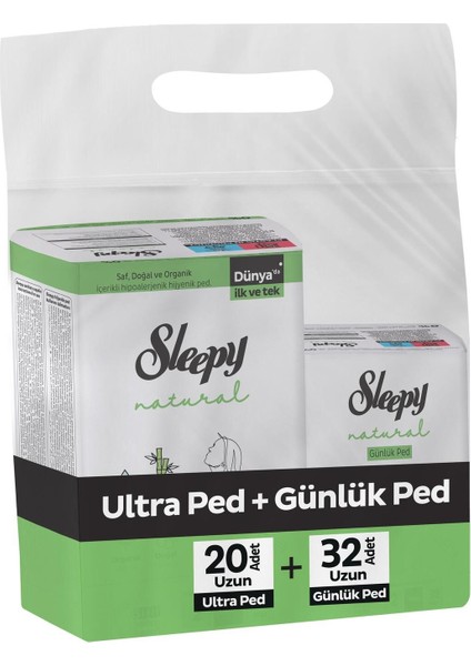 Natural Hijyenik Ped Uzun 20'li Günlük Ped Uzun 32'li