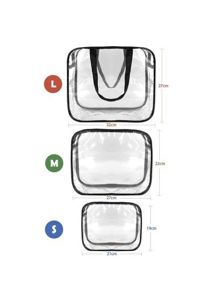 Şeffaf Makyaj Çantası Valiz Bavul İçi Düzenleyici 3 Adet