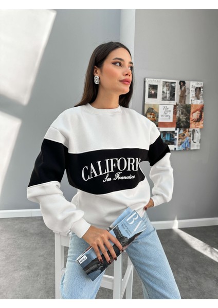 Kırık Beyaz California Baskı Garnili Sweat