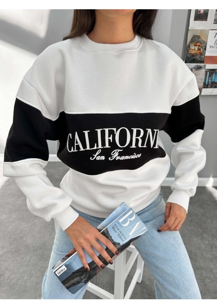 Kırık Beyaz California Baskı Garnili Sweat