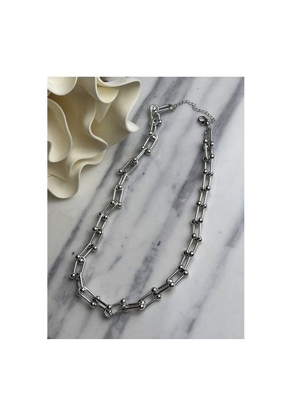 Çelik Vip Serisi Gümüş Kalın Tiffany Kolye