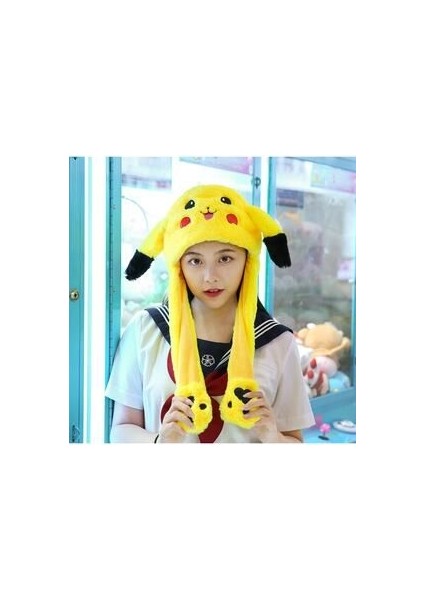 Kulakları Hareket Eden LED Işıklı Pokemon Go Pikachu Kulaklı Şapka & Peluş Oyuncak Tiktok Şapka 50CM