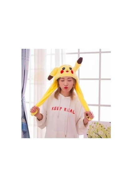 Kulakları Hareket Eden LED Işıklı Pokemon Go Pikachu Kulaklı Şapka & Peluş Oyuncak Tiktok Şapka 50CM modelleri