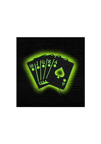 Ledli Tablo,ışıklı Tabela, LED Şeritli Poker Kartları,duvar Aksesuarı Ahşap Tablo,dekoratif Tablo