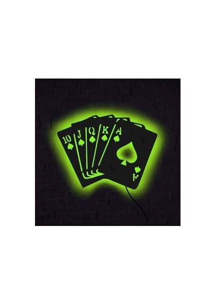 Ledli Tablo,ışıklı Tabela, LED Şeritli Poker Kartları,duvar Aksesuarı Ahşap Tablo,dekoratif Tablo