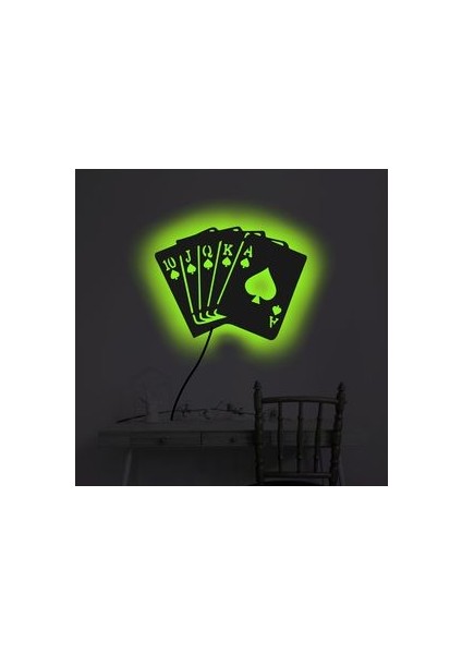 Ledli Tablo,ışıklı Tabela, LED Şeritli Poker Kartları,duvar Aksesuarı Ahşap Tablo,dekoratif Tablo