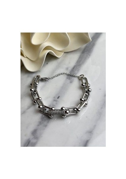 Çelik Vip Serisi Kalın Taşlı Tiffany Bileklik