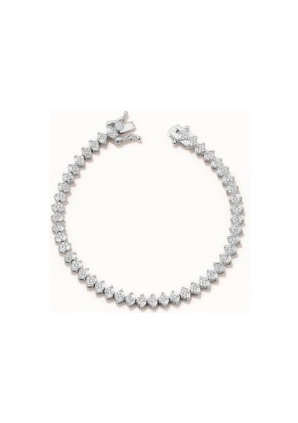 18 Ayar Beyaz Altın Kaplama Gümüş Su Yolu Bileklik Baget Kesim Zirkon Taşlı