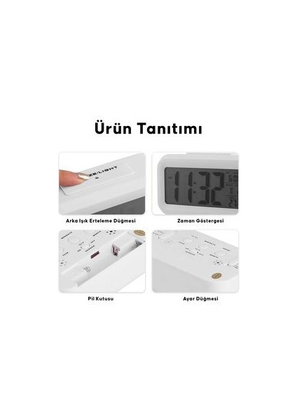 Öğrenci Dijital Masa Saati Fotoselli Alarmlı Işıklı Termometre Takvim Çalar Saat