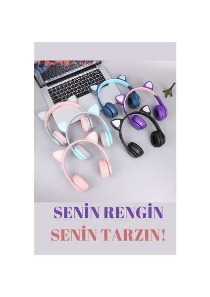 P47 Bluetooth Kedi Kulaklık LED Işıklı Katlanabilir Mikrofonlu Siyah fiyatları