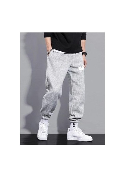 Mountain Eşofman Altı Jogger - Gri Baskılı Lastik Paça Yüksel Bel modelleri