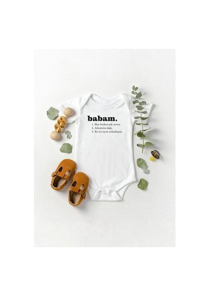 Kısa Kollu %100 Pamuklu Babam Yazılı Tasarımlı Bebek Body Zıbın fiyatları