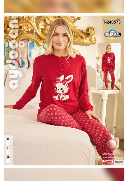 Kadın Asya Termal Bunny Kırmızı Pijama Takım 0573