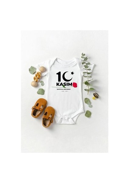 Kısa Kollu %100 Pamuklu 10 Kasım 1881-1938 Tasarımlı Bebek Body Zıbın