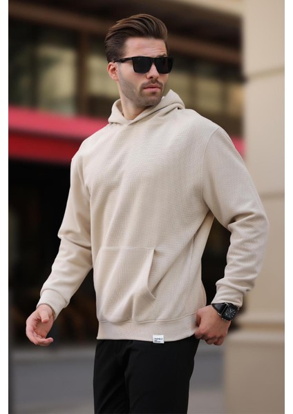 Bej Kapüşonlu Cep Detaylı Sweatshirt 7095